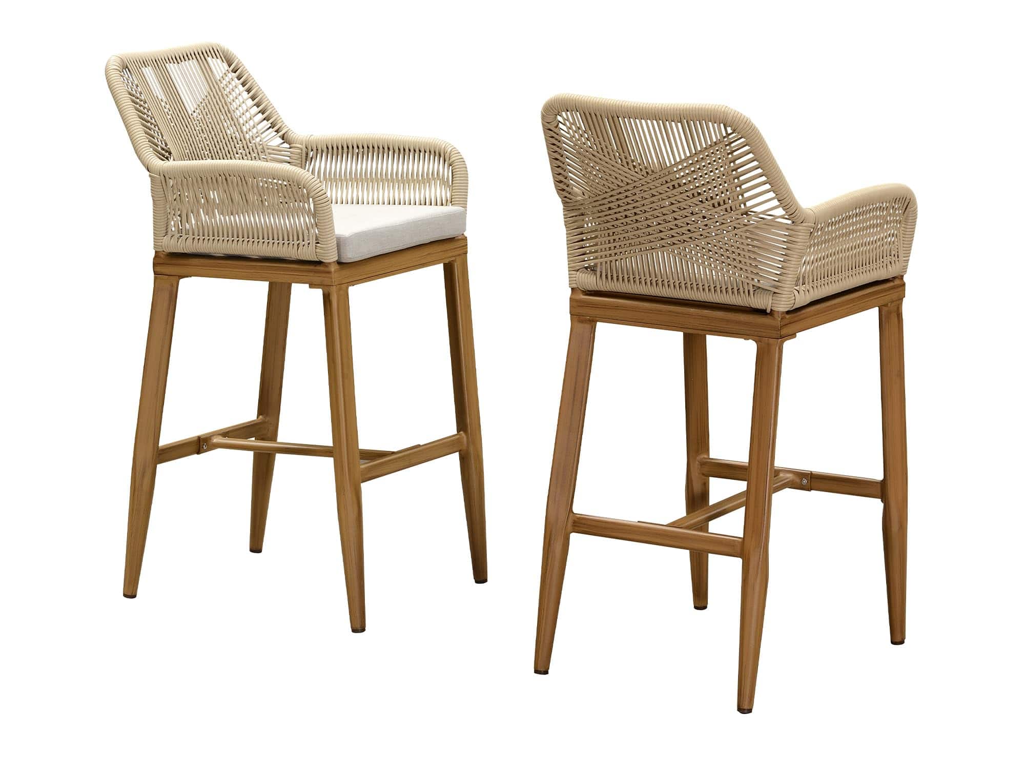 Front. PURPLE LEAF - Outdoor Counter/Bar Height StoolsRattan Wicker Bar Chairs Woven Aluminum Barstools with Back and Cushions Set of 2 - Teak-Bar Stool.