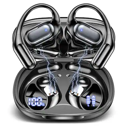 Front. VEAT00L - VEATOOL T5 Open Ear Headphones: LED Digital Display, 40H Playtime, IPX7, Fast Charging - 黑色.