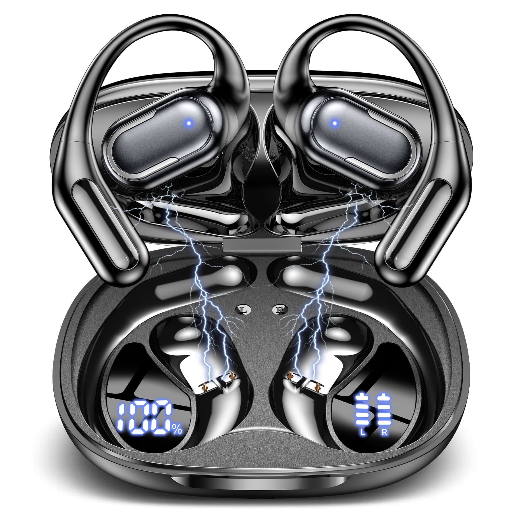 Front. VEAT00L - VEATOOL T5 Open Ear Headphones: LED Digital Display, 40H Playtime, IPX7, Fast Charging - 黑色.