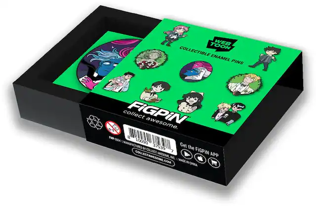 WEBTOON
COLLECTIBLE ENAMEL PINS
FiGPiN
collect awesome.
0-3
FMP-0004
8 10090 37539 7
Get the FiGPiN APP
COLLECTAWESOME.COM
MANUFACTURED BY COLLECT AWESOME, INC.
MADE IN CHINA
Ages 0-3
No choking hazard