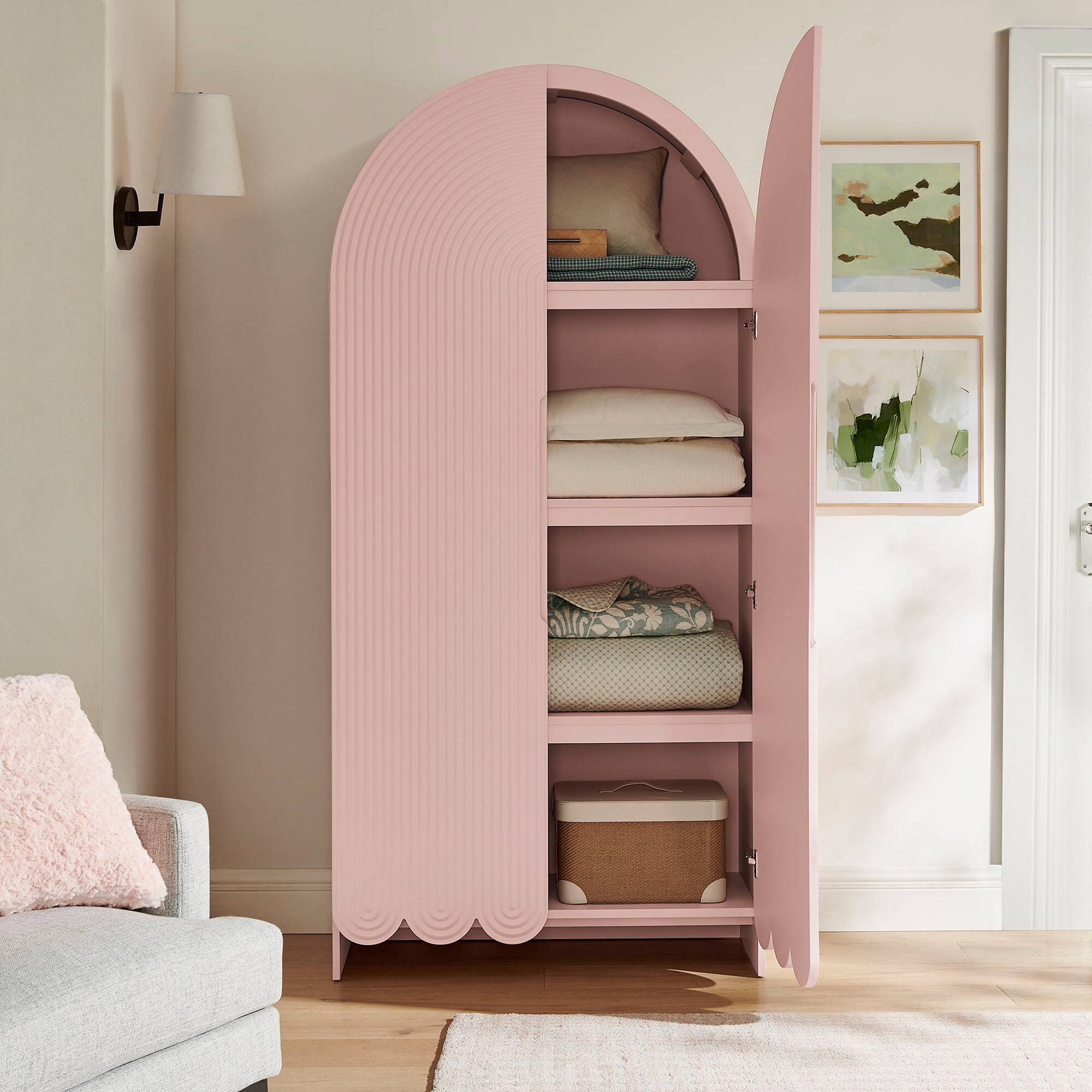 Alt View 1. Modway - Dahlia 78 Inch Fluted and Scalloped Arched Storage Cabinet by Modway - Soft Pink.