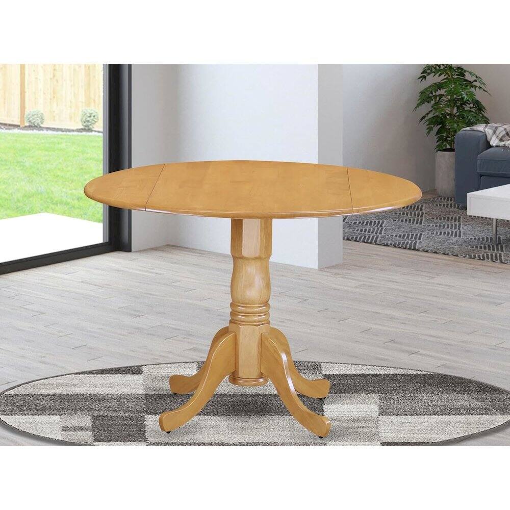 Back. East West Furniture - Dublin Round Table with two 9" Drop Leaves in an Oak Finish - Oak.