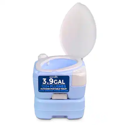 serenelife 3.9 GAL 120+ FLUSHES OUTDOOR PORTABLE TOILET HAND SPRAYER PHONE HOLDER