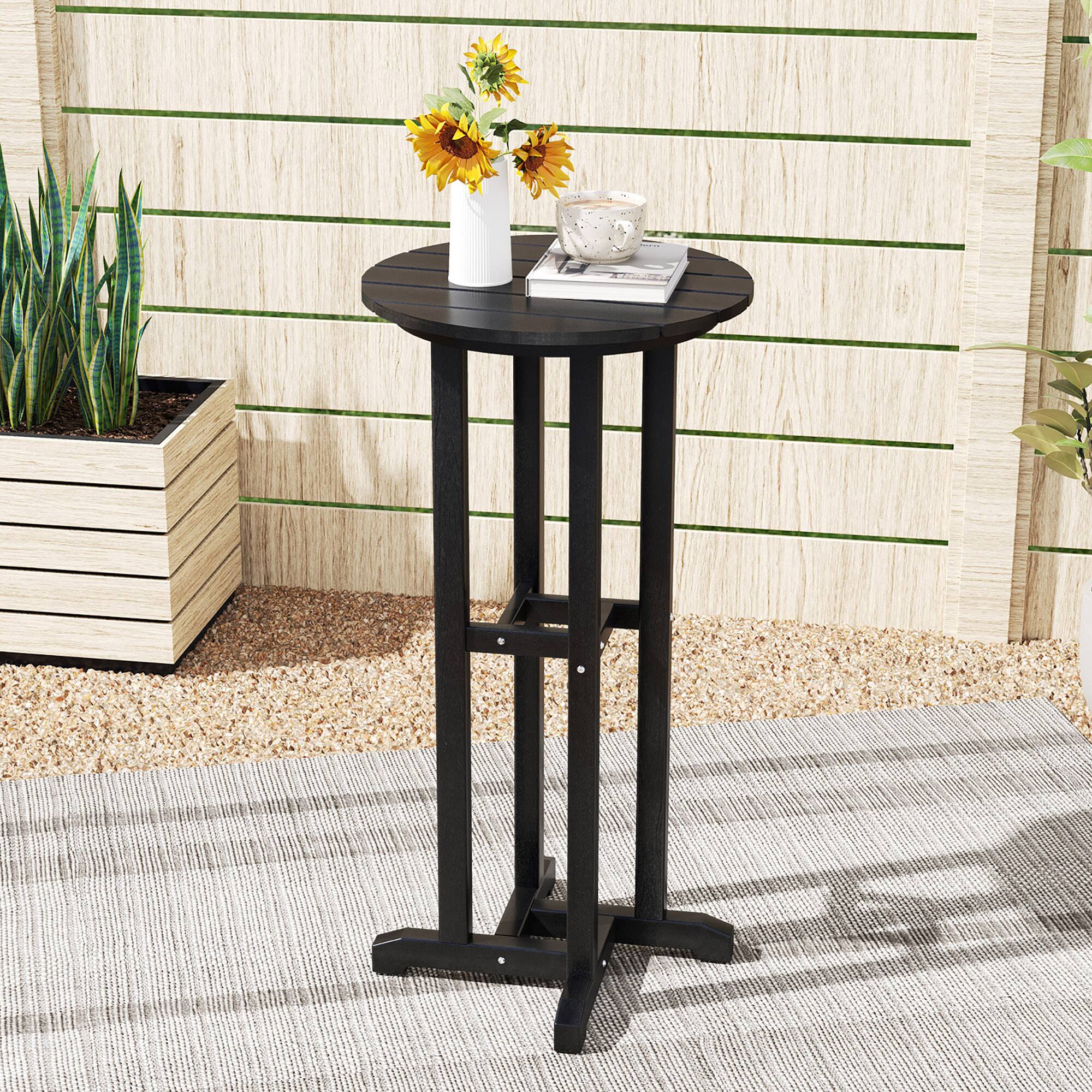 Alt View 1. Gymax - Gymax 21.5'' Round Bar Table Patio HDPE Bar Height Dining Table w/ Slatted Tabletop Black - Black.