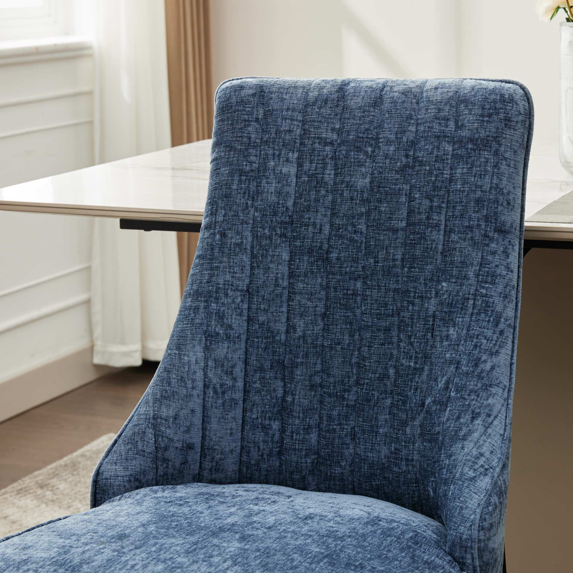 Alt View 6. GOODSILO - Luxury Chenille Fabric Upholstered Dining Chairs with Golden Stainless Steel Legs, Set of 2 - Blue.