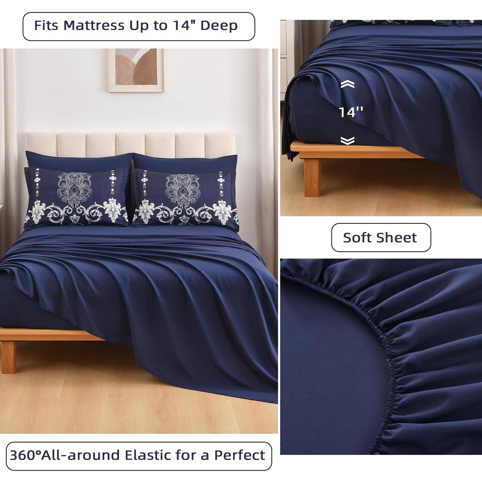 Fits Mattress Up to 14" Deep

14"

Soft Sheet

360° All-around Elastic for a Perfect Fit