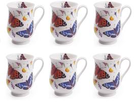 Jiallo - Roy Kirkham Eleanor Mug - Butterfly Garden Set of 6, Bone China Ceramic Made in England - Mutli color