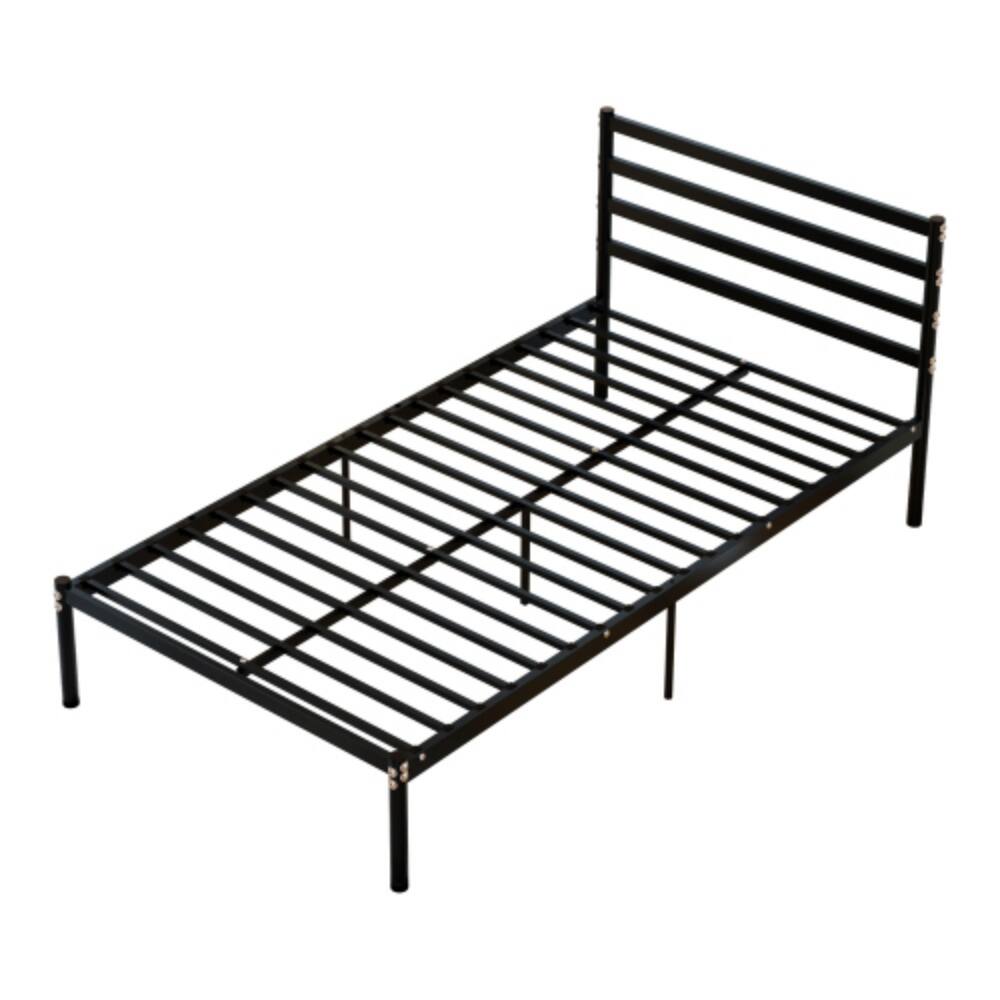 Back. LUCKY ONE - Twin Size Classic Metal Platform Bed Frame Mattress Foundation, Large Under-Bed Storage, Easy Assembly - Black.