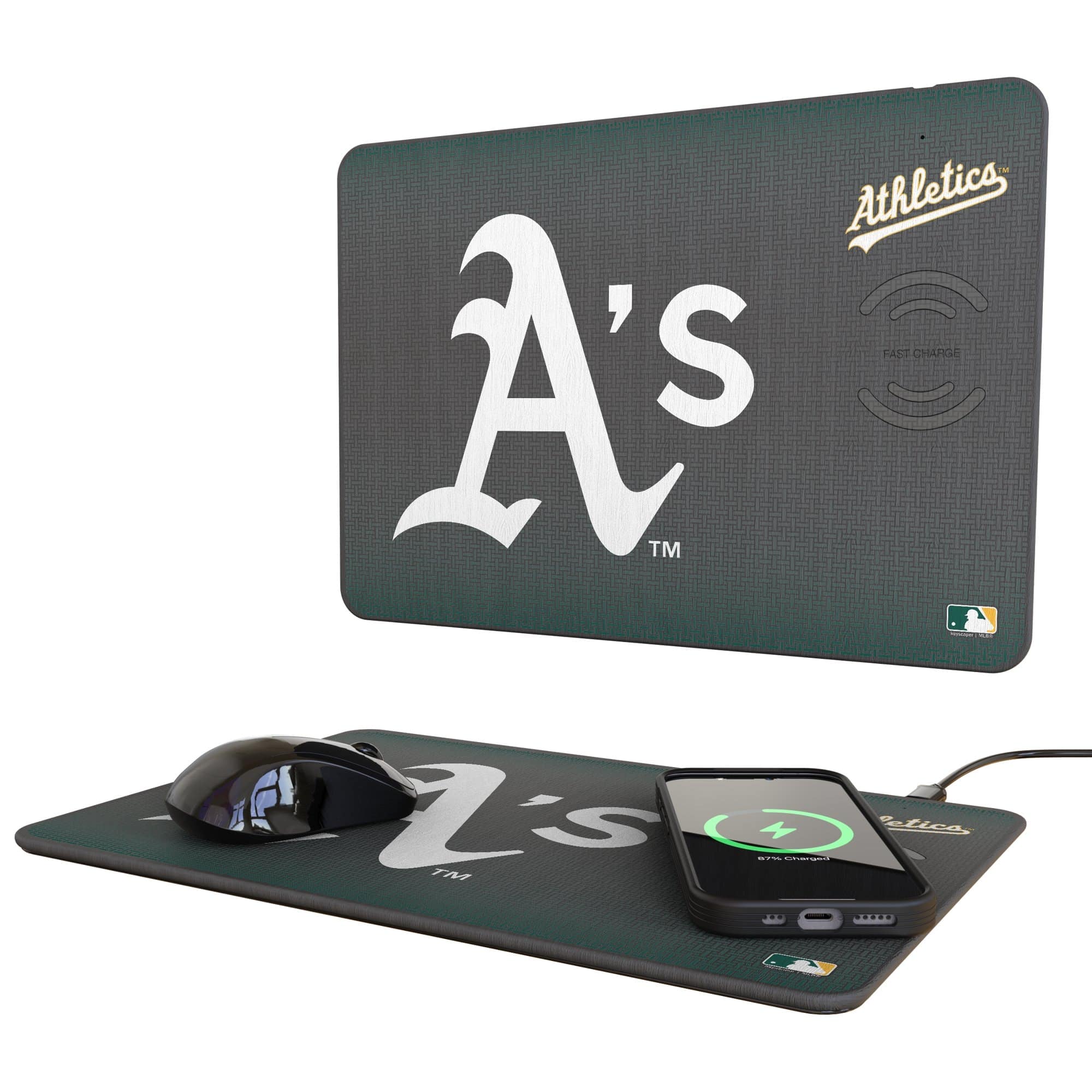 Keyscaper - Athletics Linen Print Wireless Charger & Mouse Pad - Black