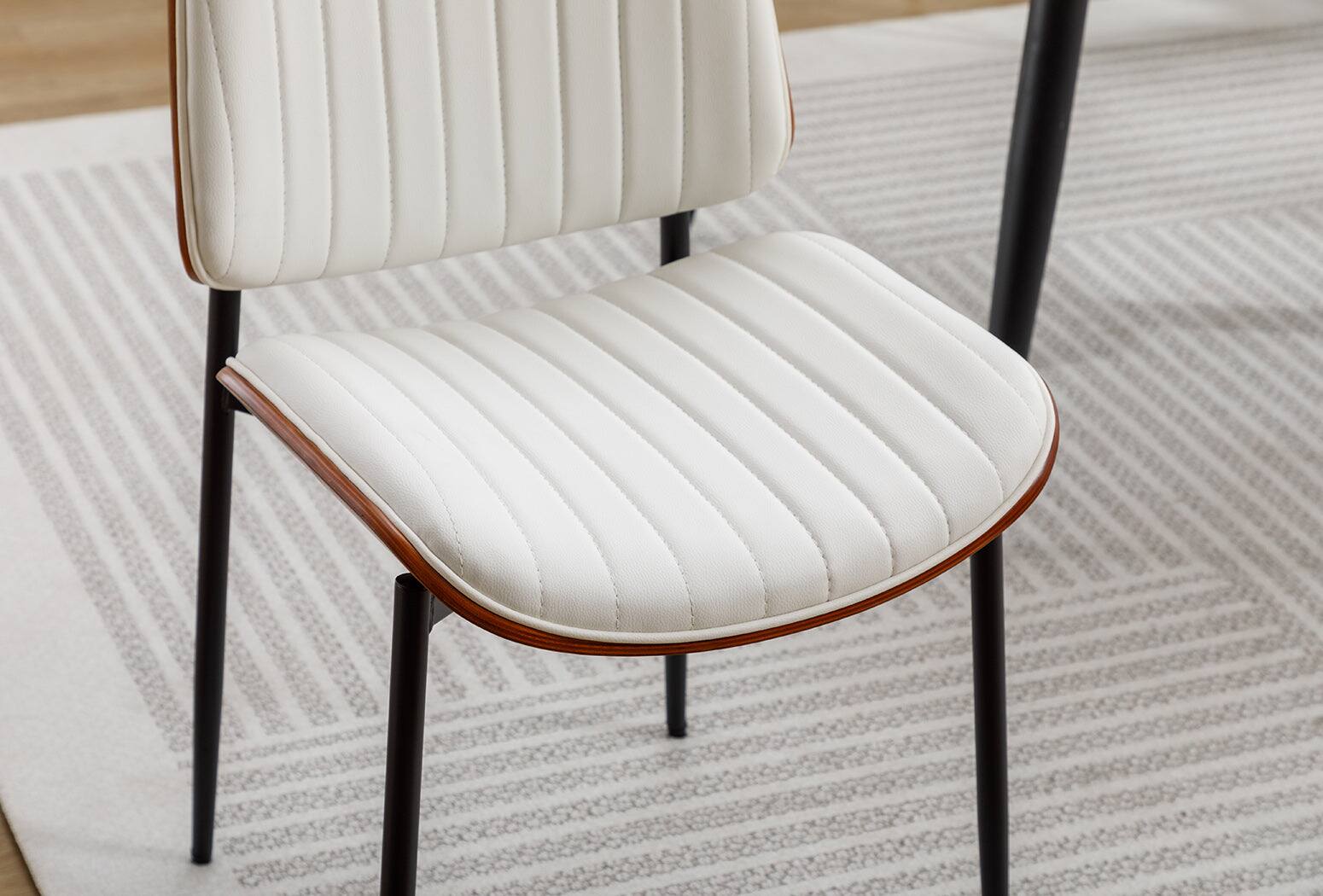 Alt View 3. Boyel Living - White Mid Century Modern Retro Faux Leather Side Chair with Bentwood Upholstered Seat Metal Legs Adjustable Foot - White.