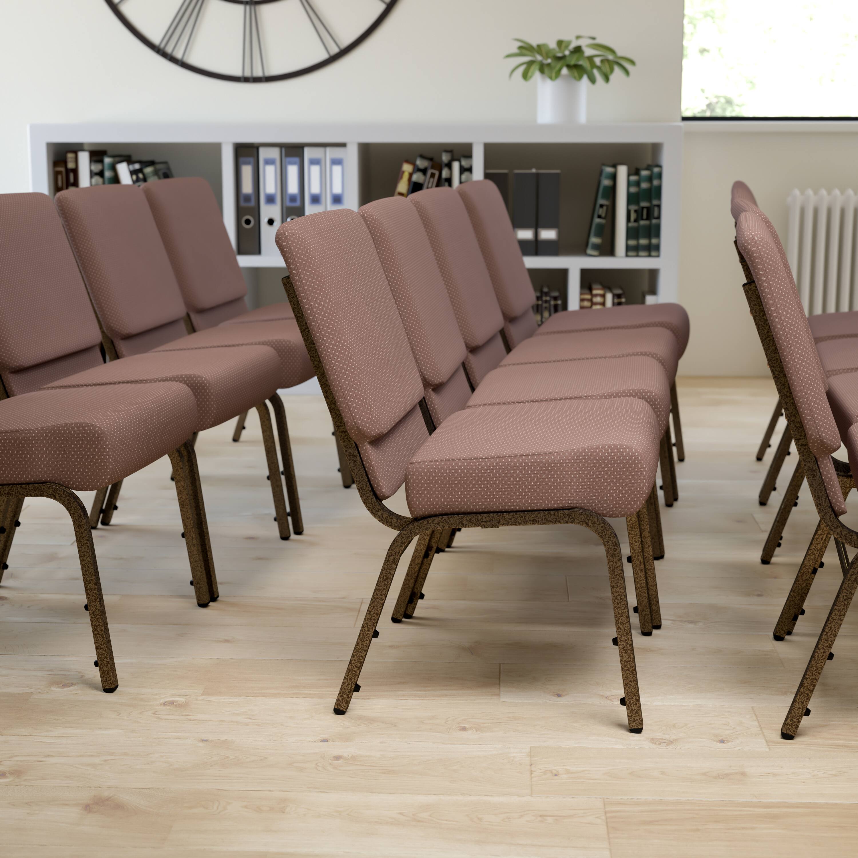 Alt View 1. Emma + Oliver - 21"W Stackable Church/Reception Guest Chair - Brown Dot Fabric/Gold Vein Frame.