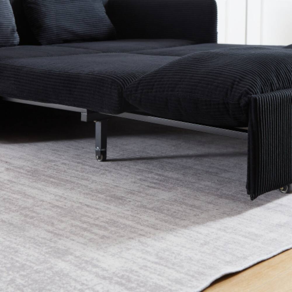 Alt View 4. LUCKY ONE - 64.5 Inch 3-in-1 Adjustable Corduroy Sleeper Sofa Bed with Pullout Bed, 2 Pillows, Side Pockets, Recliner Function - Black.