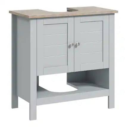 Front. SlickBlue - Bathroom Cabinet with Shelves and Doors for Towels and Toiletries - Grey.