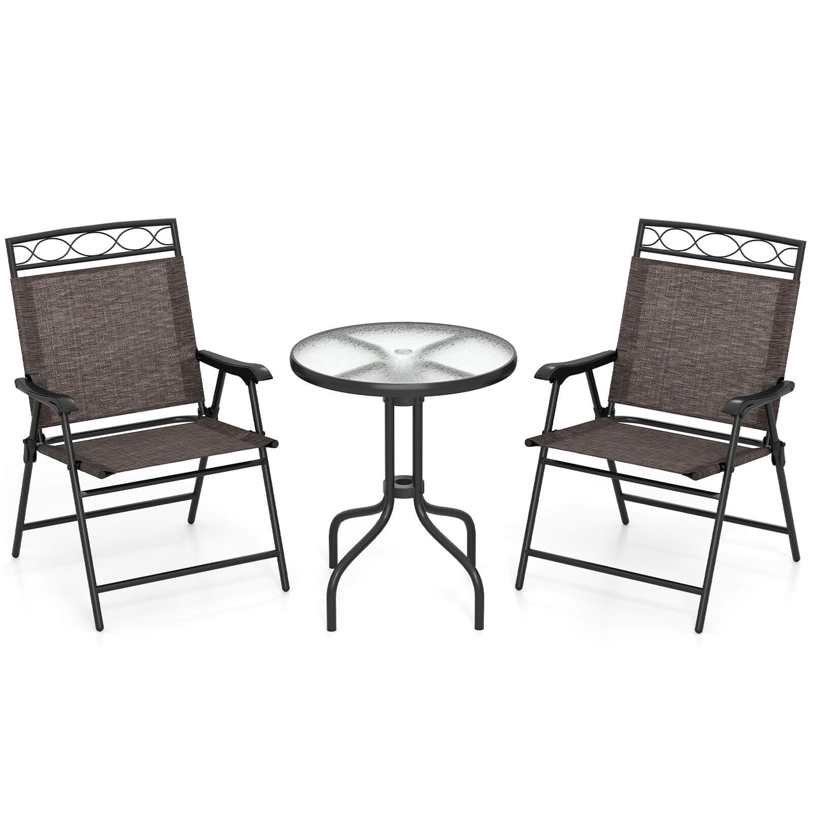 "Costway - 3 PCS Outdoor Bistro Dining Furniture Set with 1.57"" Umbrella Hole Rippled - Brown" price history on PriceWatchPro