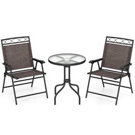 Costway - 3 PCS Outdoor Bistro Dining Furniture Set with 1.57" Umbrella Hole Rippled - Brown