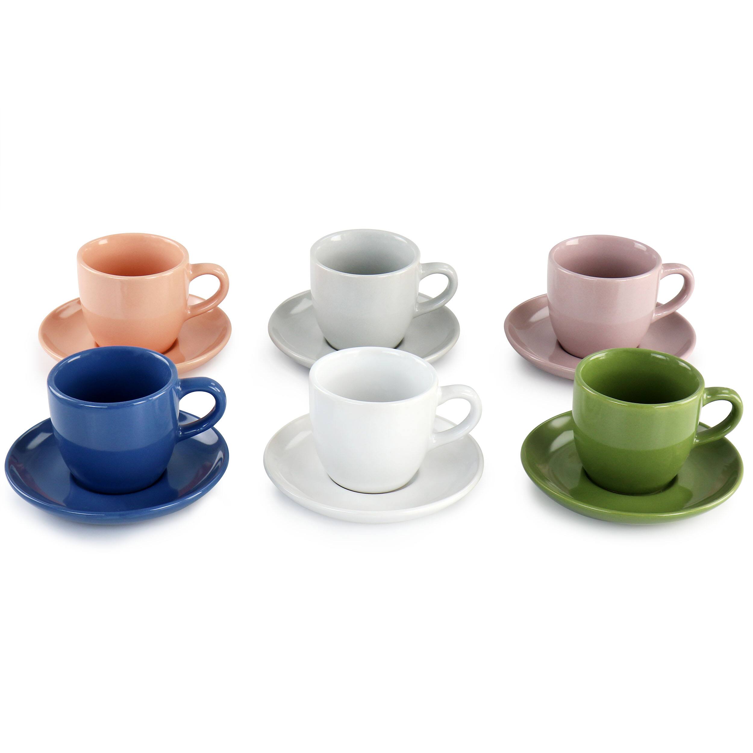 Alt View 1. Mr. Coffee - Mr. Coffee 12 Piece 3oz Stoneware Espresso Cup and Saucer Set in Assorted Colors - Assorted.