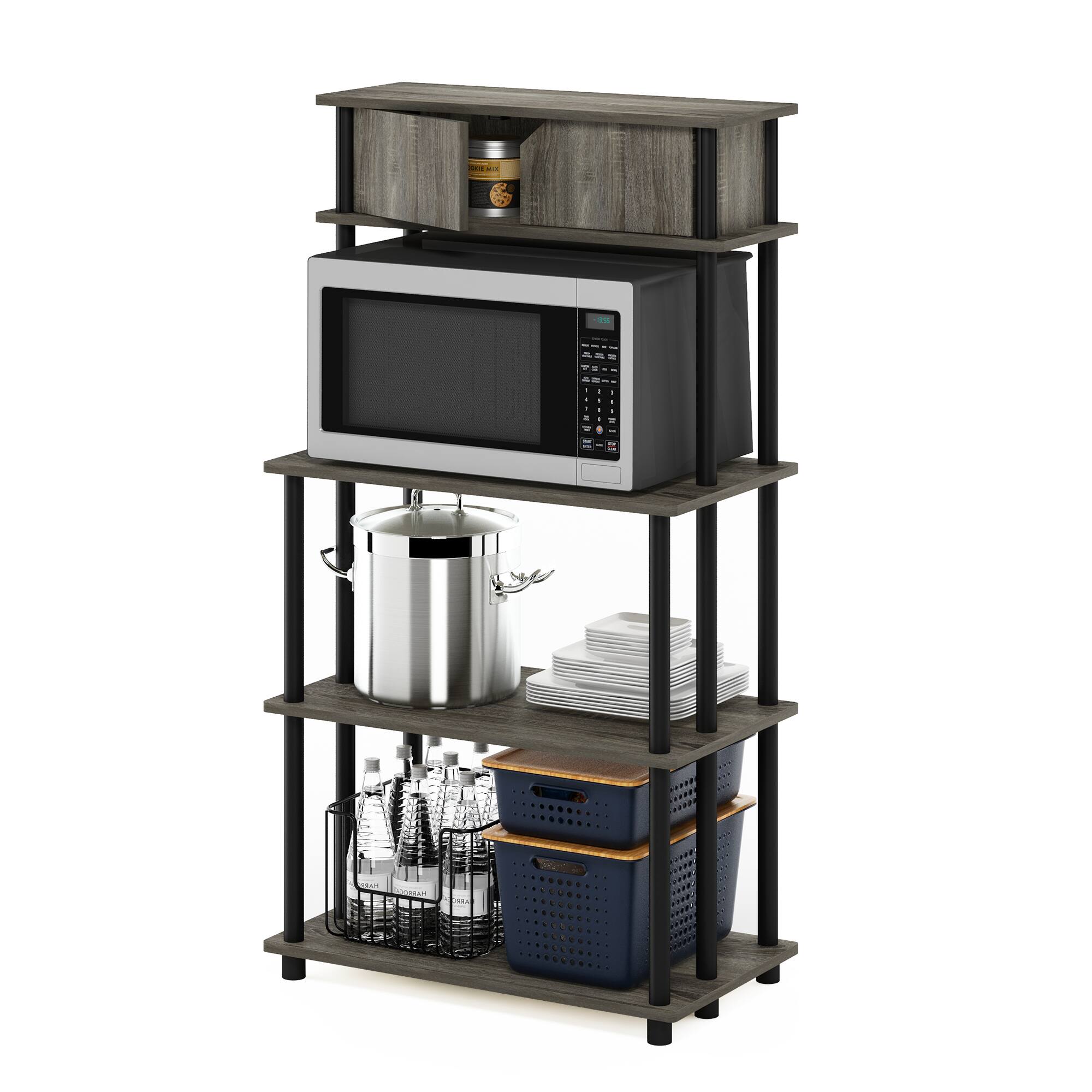 Alt View 3. Furinno - Turn-N-Tube Toolless Kitchen Storage Shelf with Top Cabinet - French Oak Grey/Black.