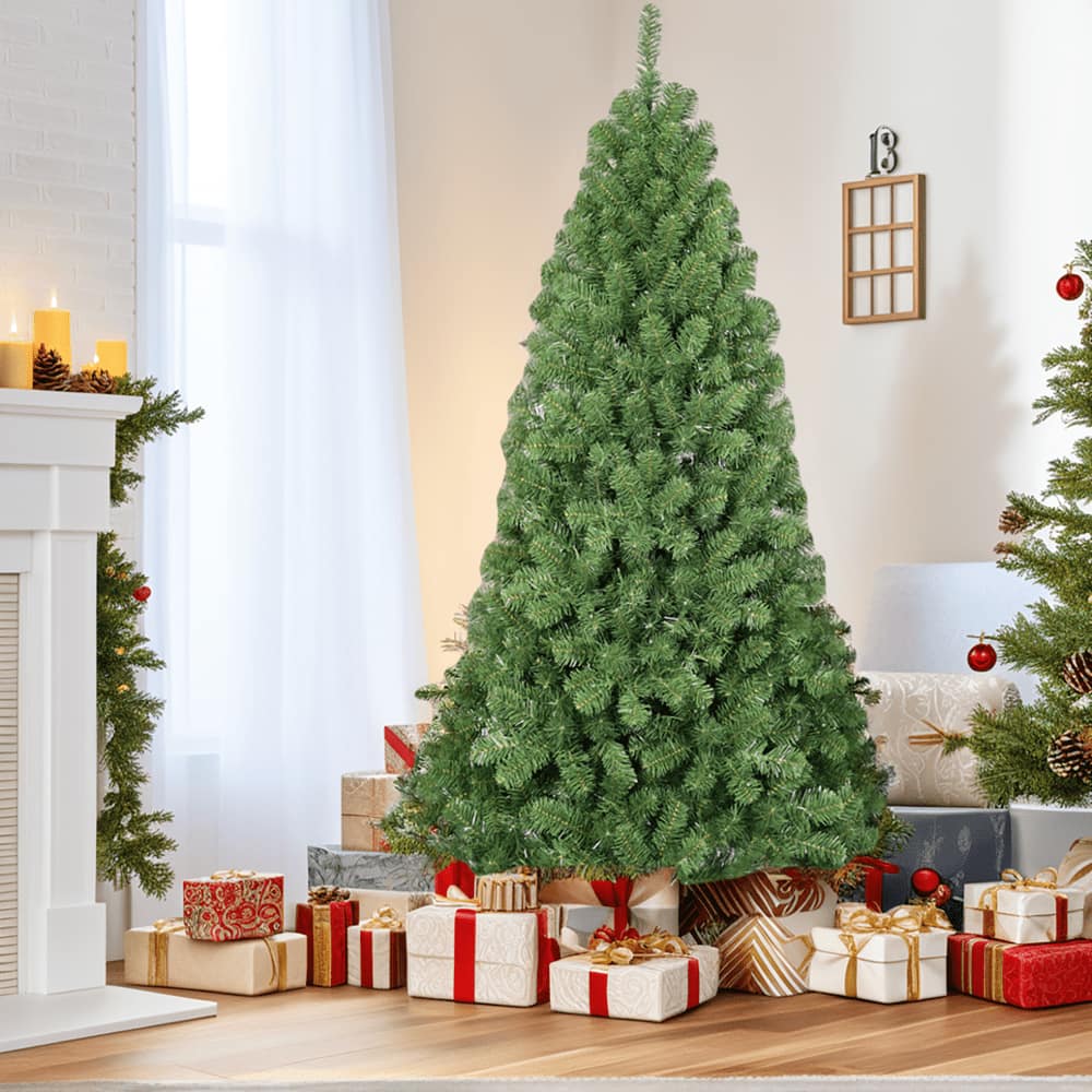 Pefilos - 6ft Memory Wire Christmas Tree with 760 Tips, Hinged PVC Artificial Tree for Indoor Holiday Decor - Green