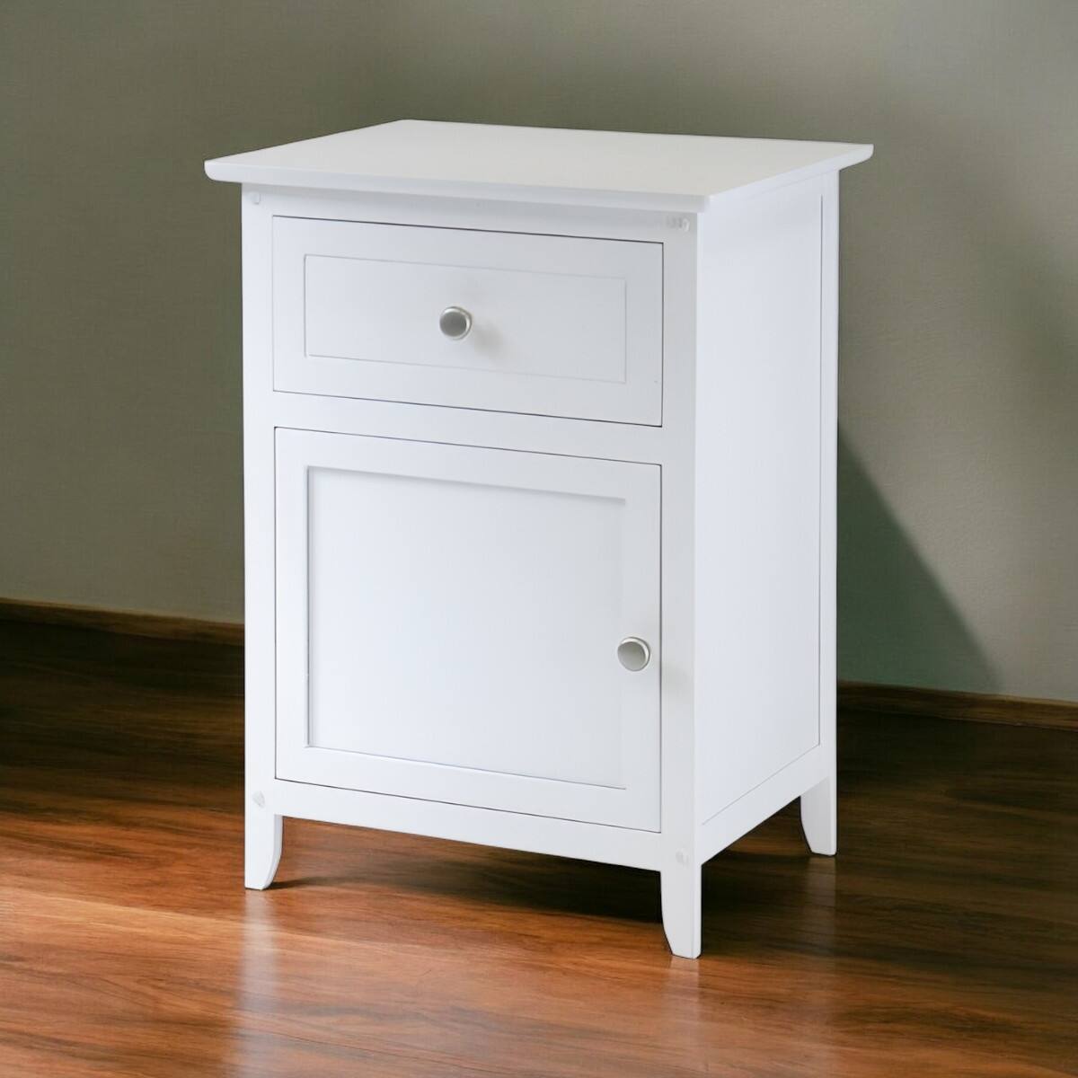Angle. SlickBlue - 1-Drawer Bedroom Bedside Table Cabinet Nightstand with Storage - White.