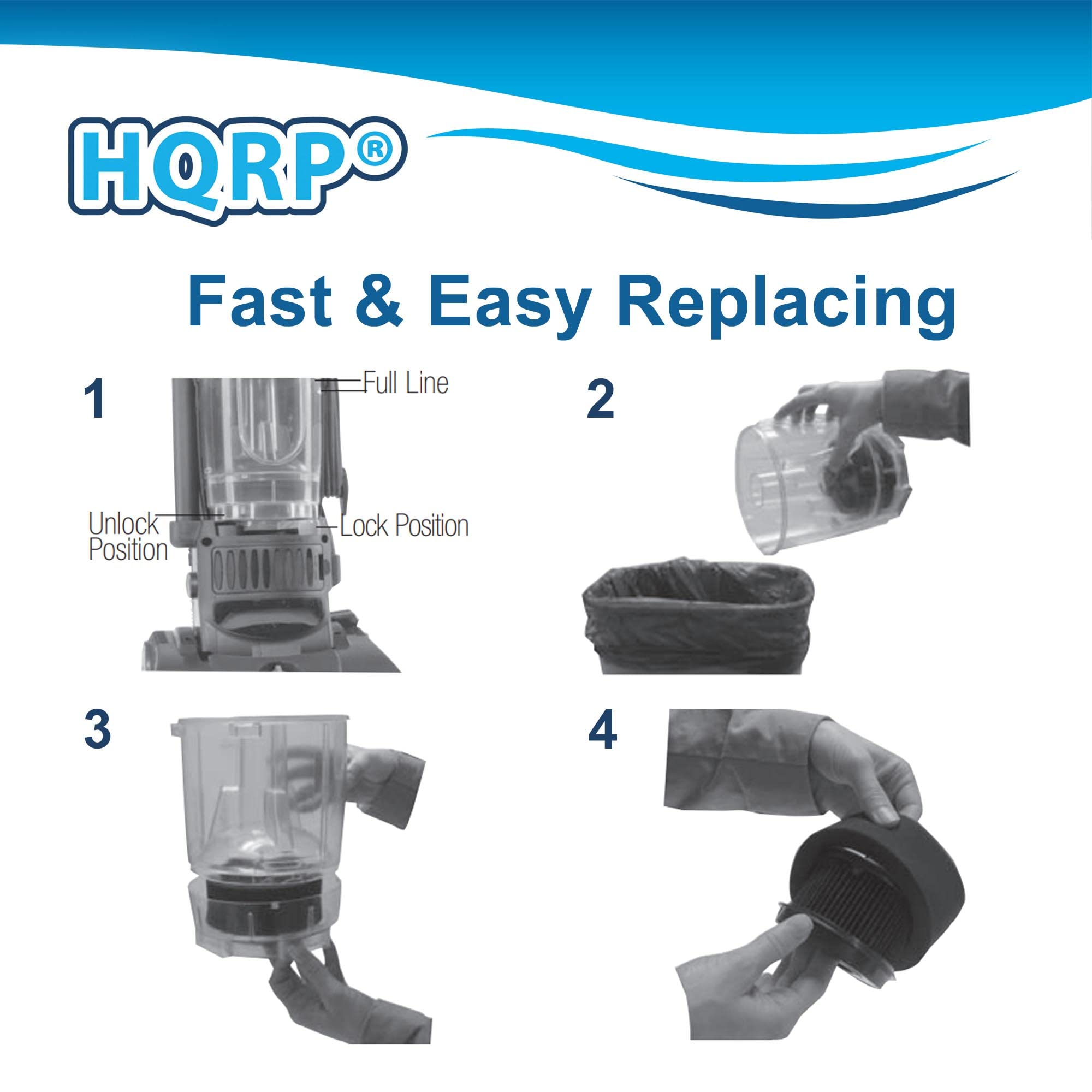 HQRP® Fast & Easy Replacing

1. Unlock Position
   - Full Line
   - Lock Position

2. 

3. 

4.