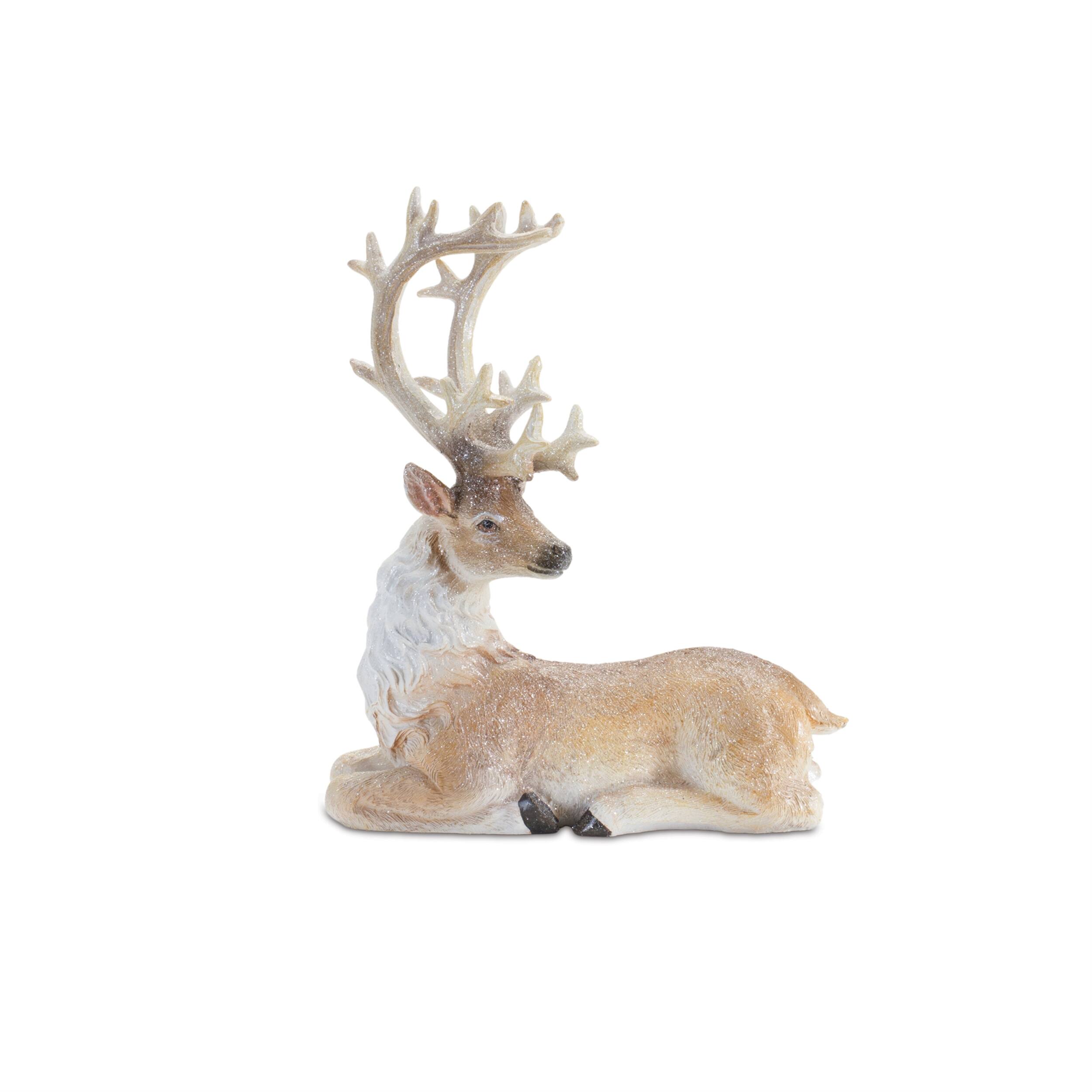 Back. BreeBe - Glittered Holiday Deer Figurine (Set of 3) - Beige, White.