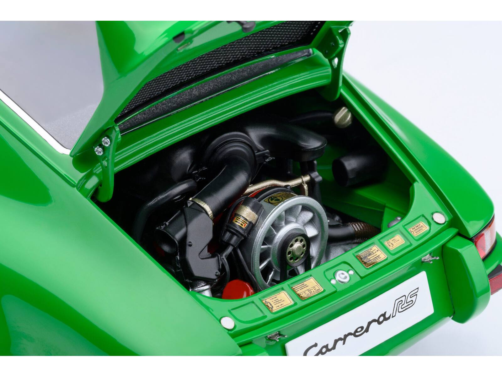 Alt View 1. Autoart - Porsche 911 Carrera 2.7 RS Viper Green with Black Stripes and Wheels 1/18 Model Car by Autoart - Green with Black Stripes.