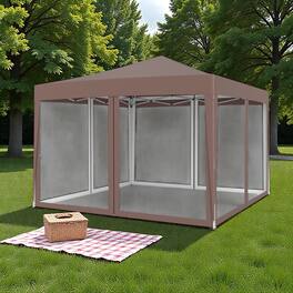 Hivvago - 10x10 Ft Quick Assembly Canopy Tent with Protective Mesh Walls - Coffee