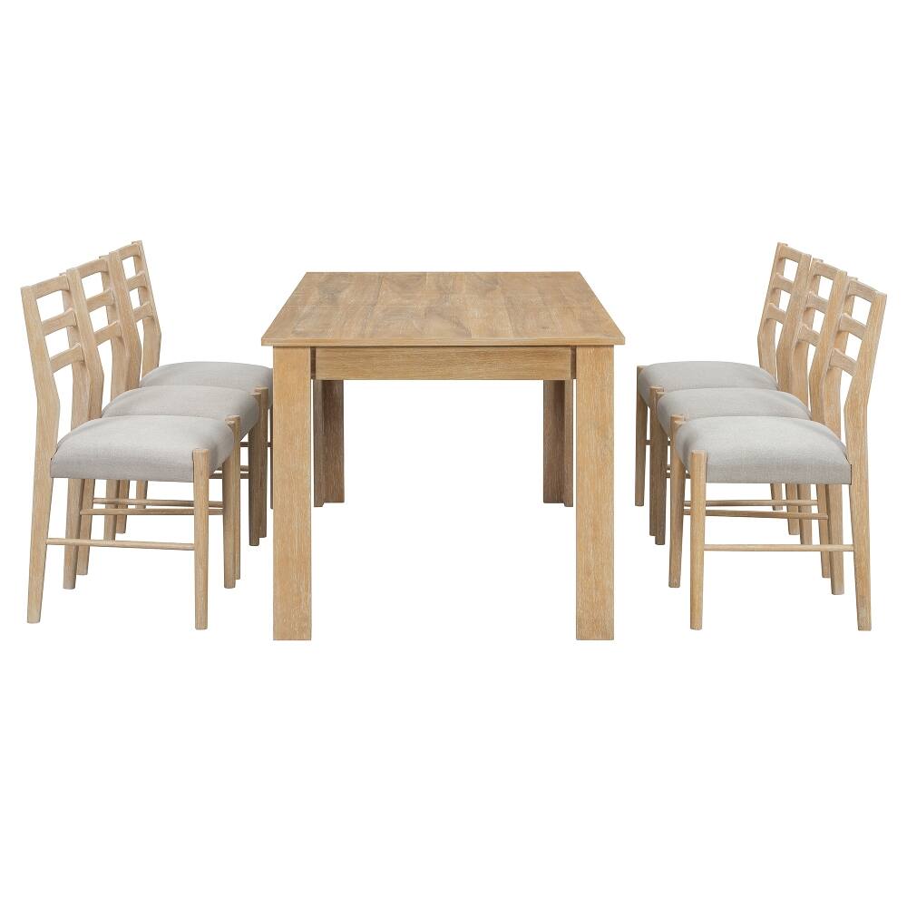 Alt View 8. Loheer - Loheer 7-Piece Farmhouse Dining Table Set Extendable Wooden Dining Set with Leaf 6 Upholstered Chairs Natural Wood Wash - Natural Wood Wash.