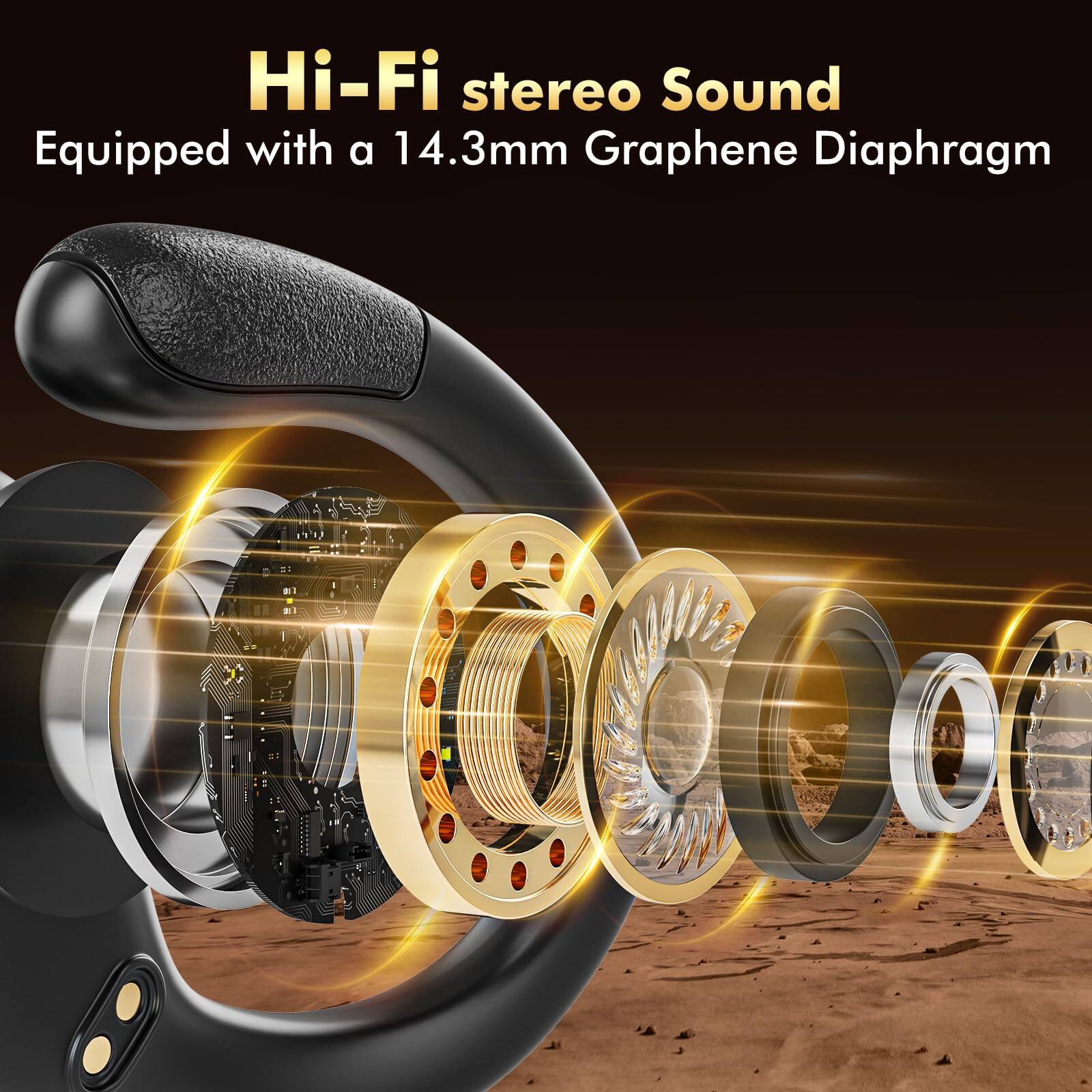 Hi-Fi stereo Sound  
Equipped with a 14.3mm Graphene Diaphragm