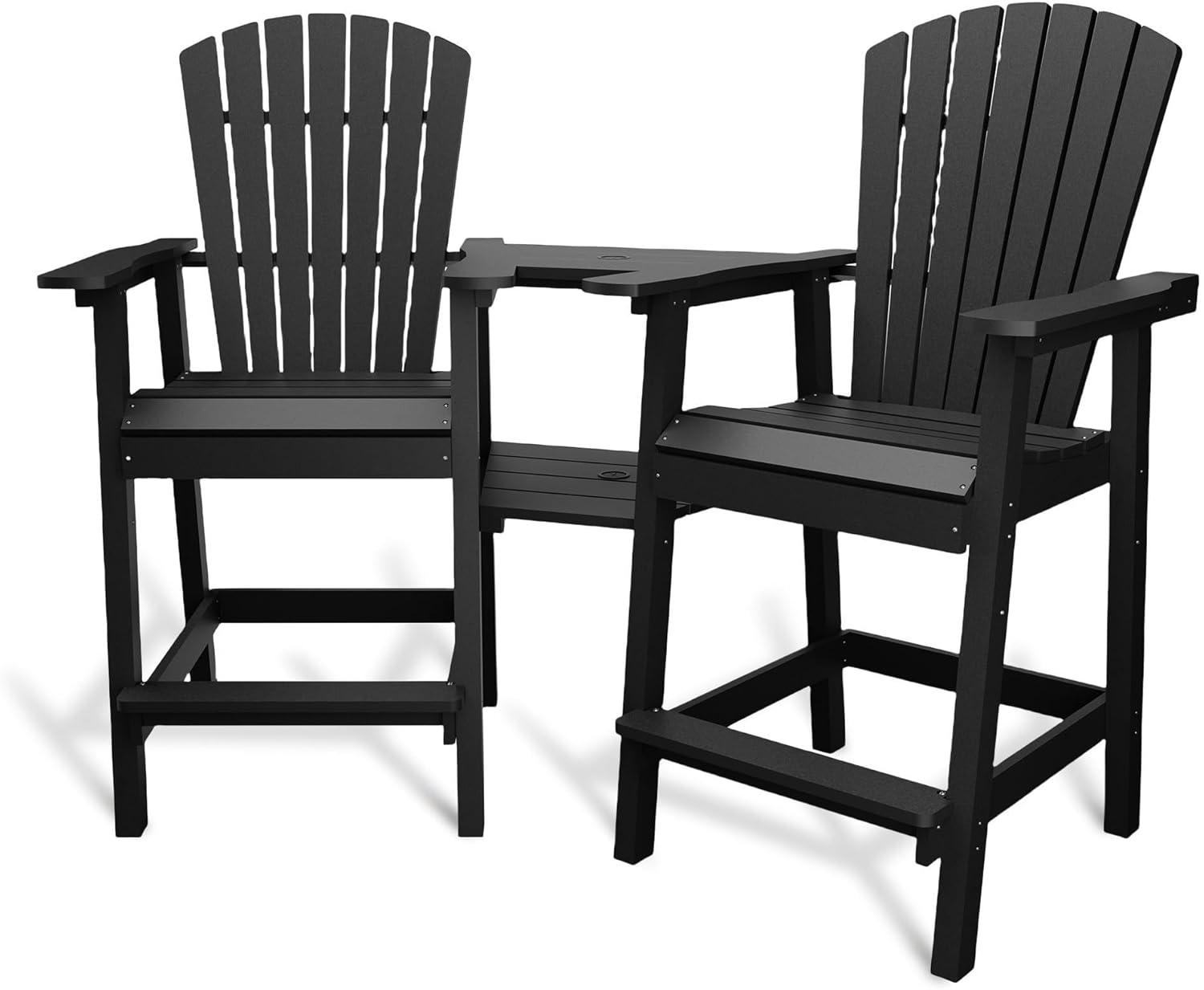 Front. Acekool - Outdoor Recycled Poly Adirondack Barstools Set of 2, Tall Chairs w/ Connecting Tray, Black - Black.
