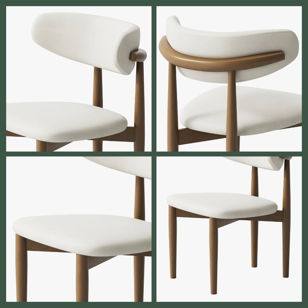 Alt View 1. POVISON - Mid-Century Modern Wood Dining Chairs Set of 2（PU Leather，Beige & Walnut） - Beige & Walnut.