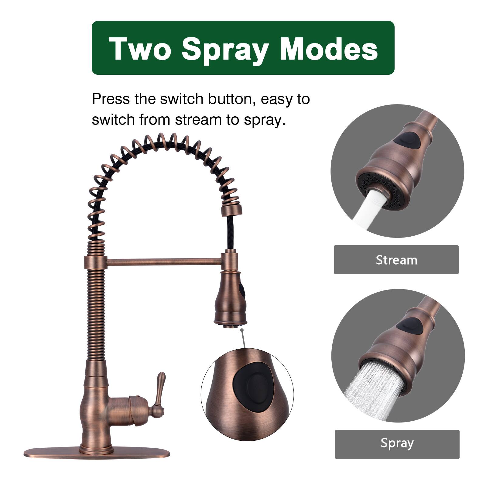 Two Spray Modes

Press the switch button, easy to switch from stream to spray.

Stream

Spray
