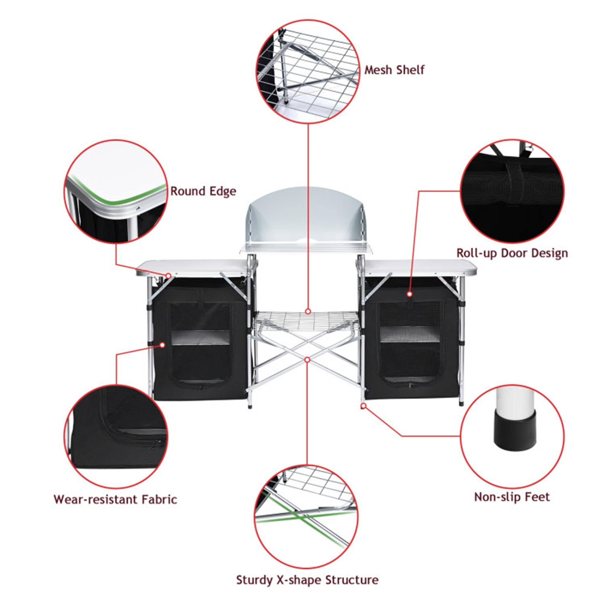 Mesh Shelf  
Round Edge  
Roll-up Door Design  
Wear-resistant Fabric  
Non-slip Feet  
Sturdy X-shape Structure