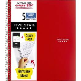 Five Star - 8.5 in. W X 11 in. L College Ruled Wire Bound Red Notebook