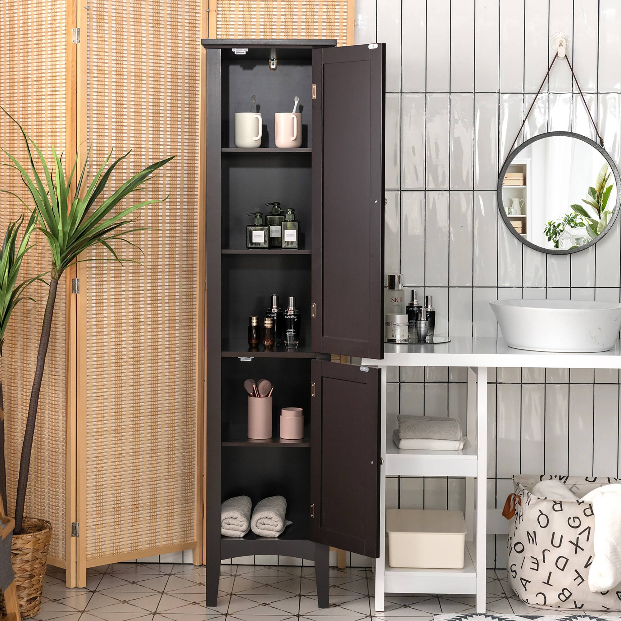 Alt View 7. Costway - Costway Freestanding Bathroom Storage Cabinet Linen Tower Kitchen Living Room - Brown.