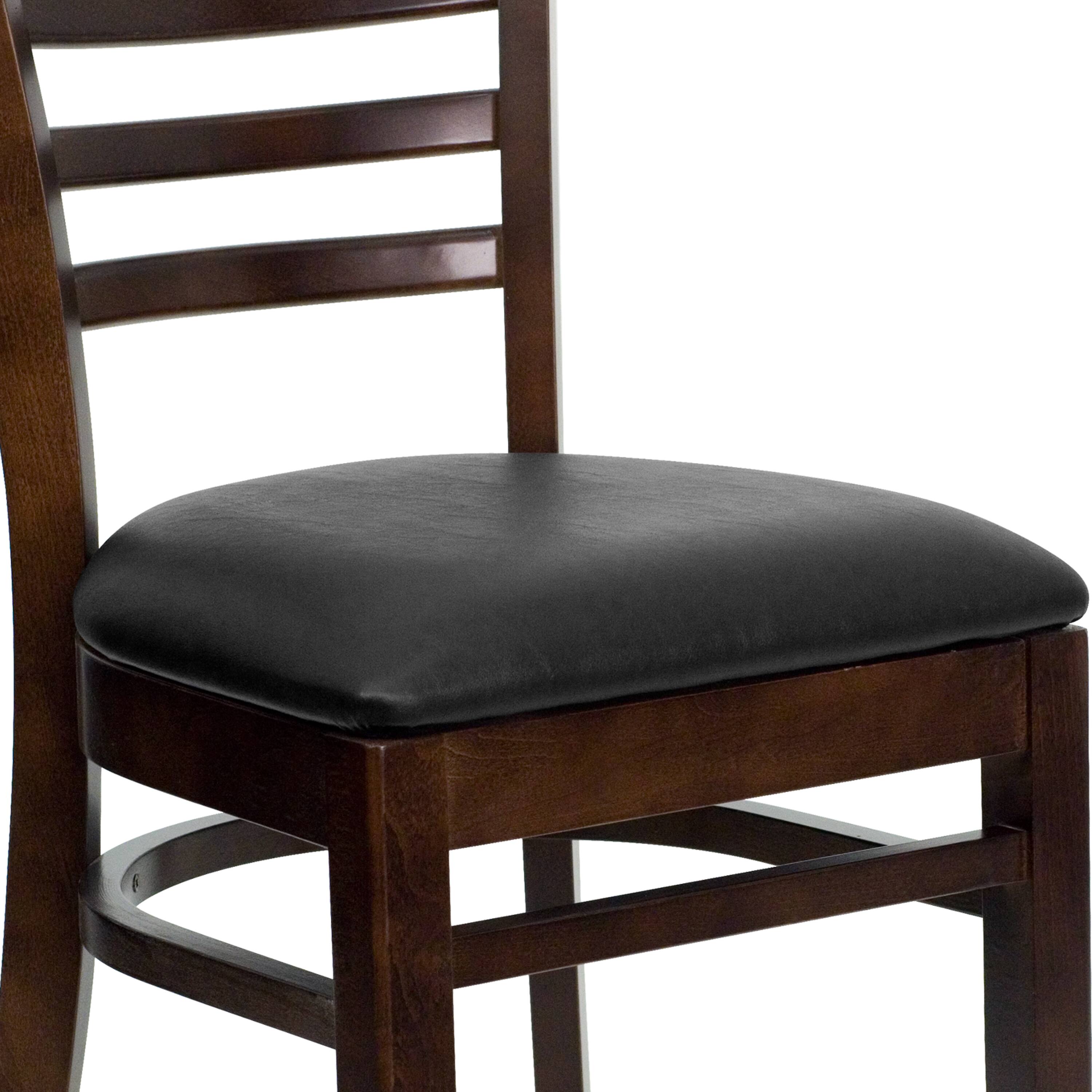 Alt View 9. Emma + Oliver - Ladder Back Wooden Restaurant Dining Chair - Black Vinyl Seat/Walnut Wood Frame.