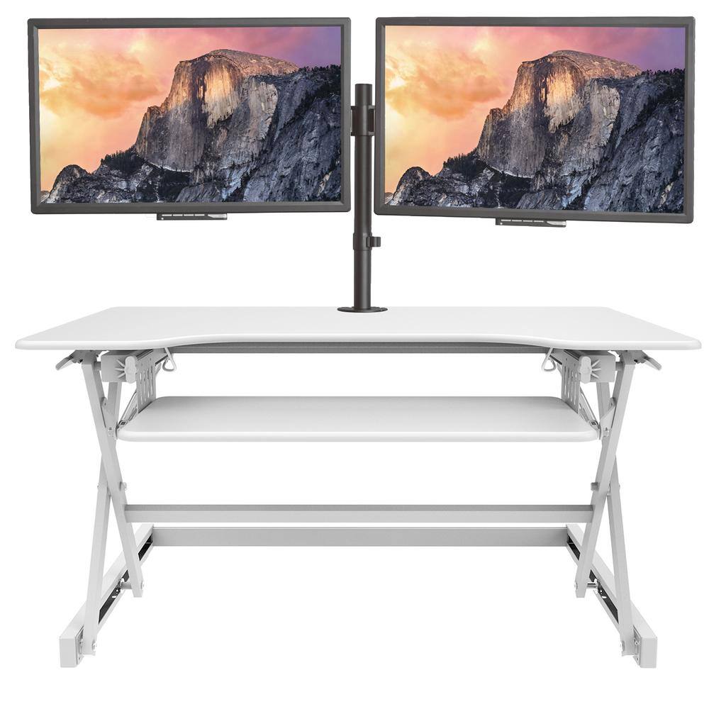 Alt View 3. Rocelco - 40" Large Height Adjustable Standing Desk Converter with Dual Monitor Mount BUNDLE, Retractable Keyboard Tray, White - White.