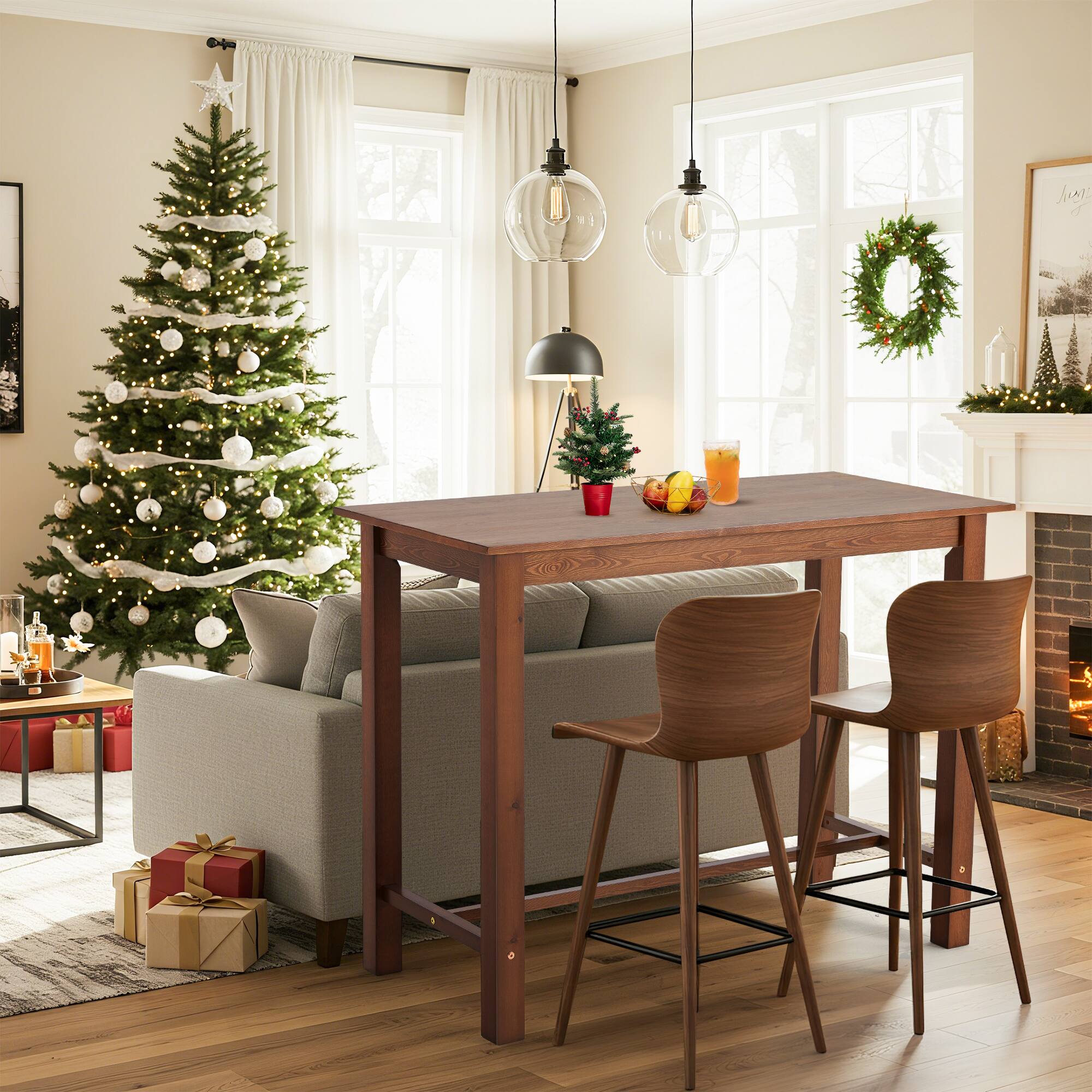 Angle. U-HOMY - 47.2" Solid Wood Dining Table with Iron Base – 110 lbs Capacity, Multi-Purpose Table - Brown.