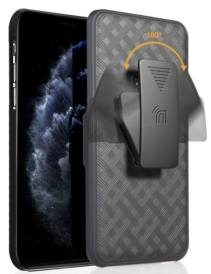 Alt View 3. Nakedcellphone - Slim Case with Stand and Belt Clip Holster for Apple iPhone 11 Pro - Black.