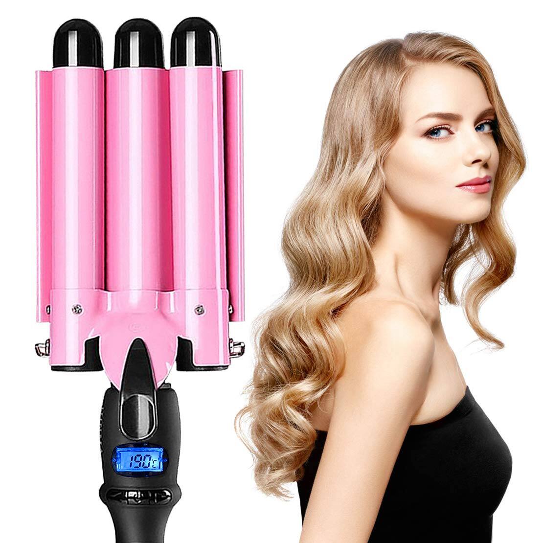 Front. Reds Spade - barrel Curling Iron Ceramic Tourmaline Crimper With Lcd Display Dual Hair Tool For Women Beach Waves - Default.