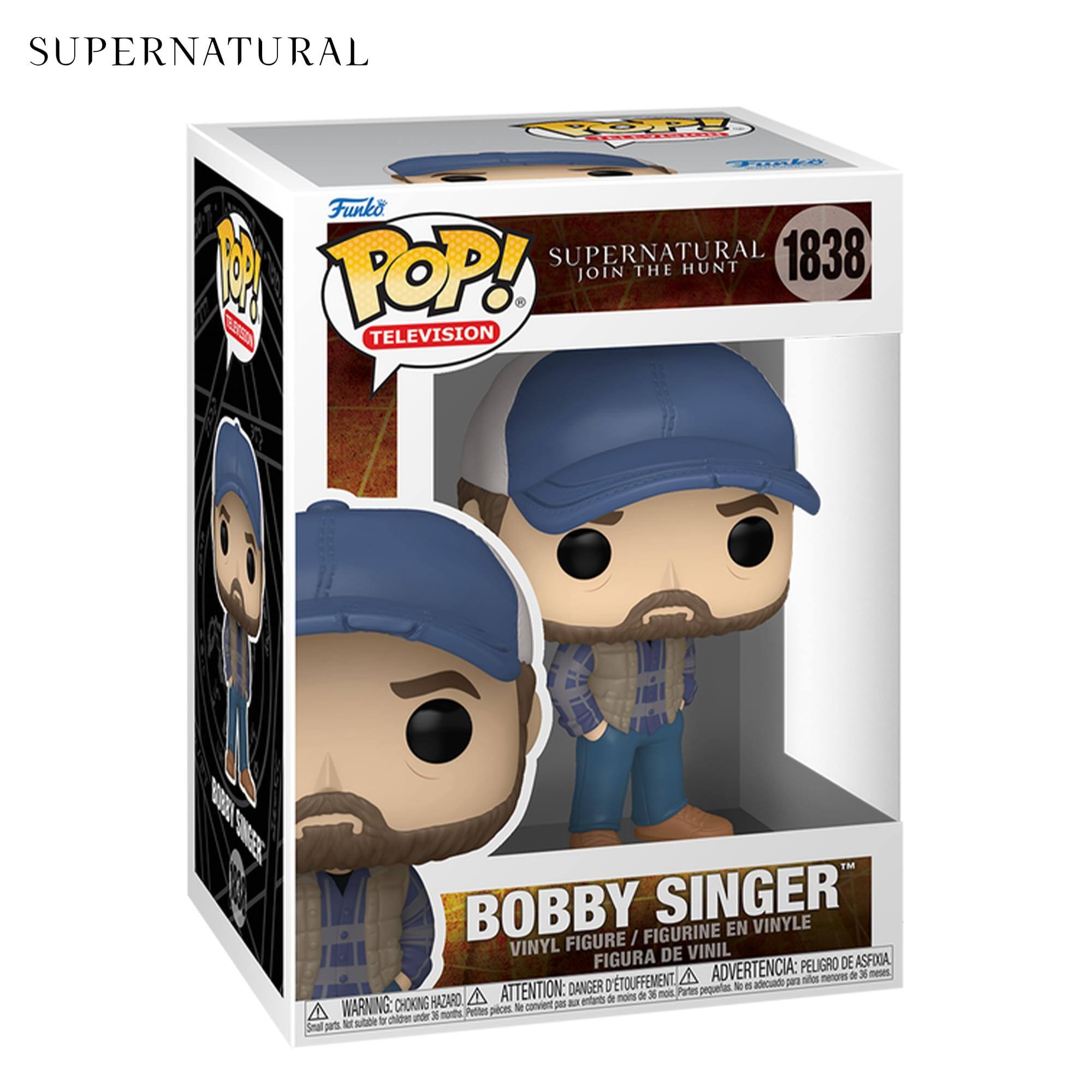 SUPERNATURAL  
Funko POP!  
SUPERNATURAL 1838  
JOIN THE HUNT  

BOBBY SINGER  
VINYL FIGURE / FIGURINE EN VINYLE / FIGURA DE VINIL  

WARNING: CHOKING HAZARD - Small parts. Not for children under 3 years.  
ADVERTENCIA: PELOJO DE ASFIXIA, A menores de 3 meses.  
ATTENTION: PELIGRO DE ASFIXIA, pour les enfants de moins de 3 ans.  
DANGER: ATTENTION: a x mot Partes pequeras.