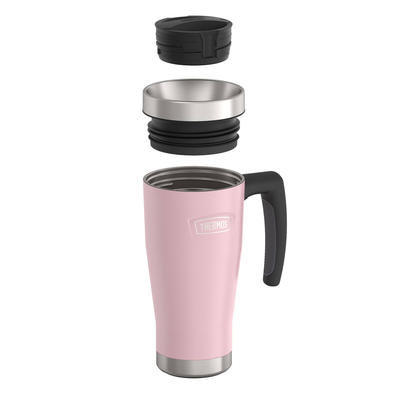 Angle. Thermos - Icon 16-Oz Stainless Steel Mug - Sunset Pink.