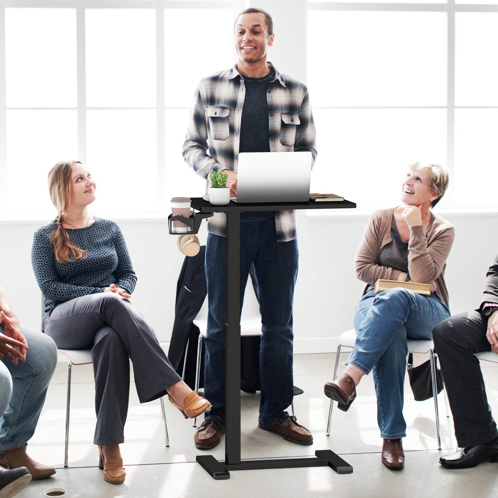 Alt View 4. Costway - Costway C Shaped Side Table Height Adjustable Overbed Bedside Table with Hook & Cup Holder - Black.