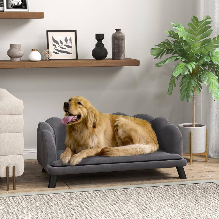 Alt View 2. PULUZ - Pearl Design Pet Sofa for Medium and Large Sized Dogs, Pet Bed with Cushion and Solid Wood Legs - Charcoal Gray.