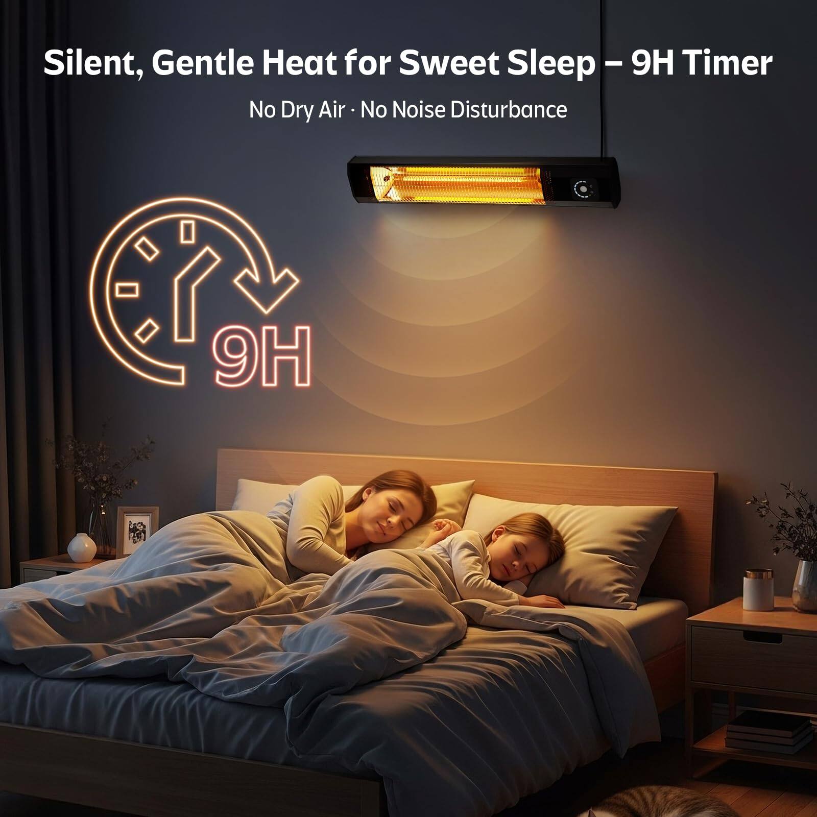 Silent, Gentle Heat for Sweet Sleep - 9H Timer  
No Dry Air • No Noise Disturbance
