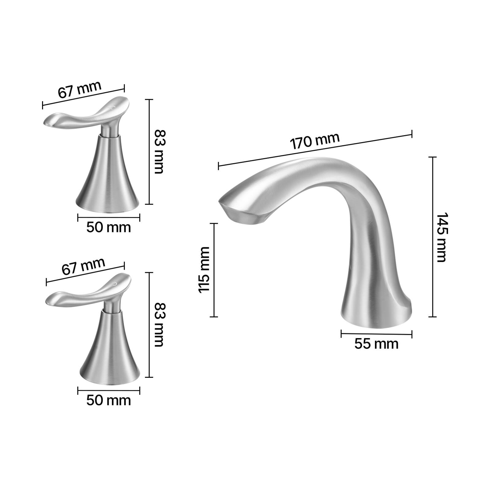 67 mm  
83 mm  
170 mm  
50 mm  
67 mm  
83 mm  
115 mm  
55 mm  
145 mm
