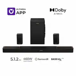 Ultimea - Skywave F40 Boom 5.1.2ch Sound Bar with Dolby Atmos, Surround Sound System for Home Theater, 460W - Black