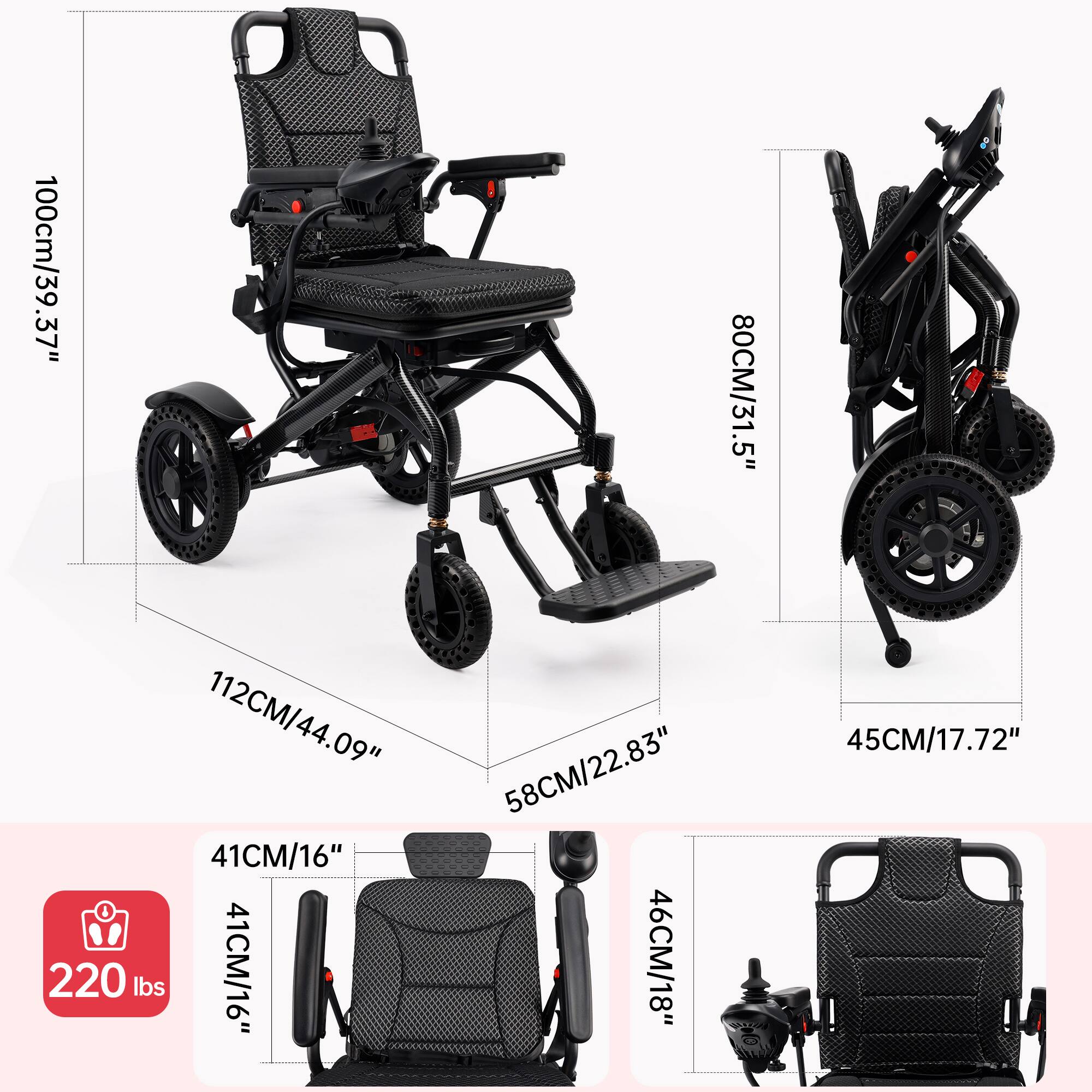 Left. Topteng - 360W Lightweight Folding Electric Wheelchair - 25-Mile Range, 46LBS, for Adults & Seniors Black - Black.