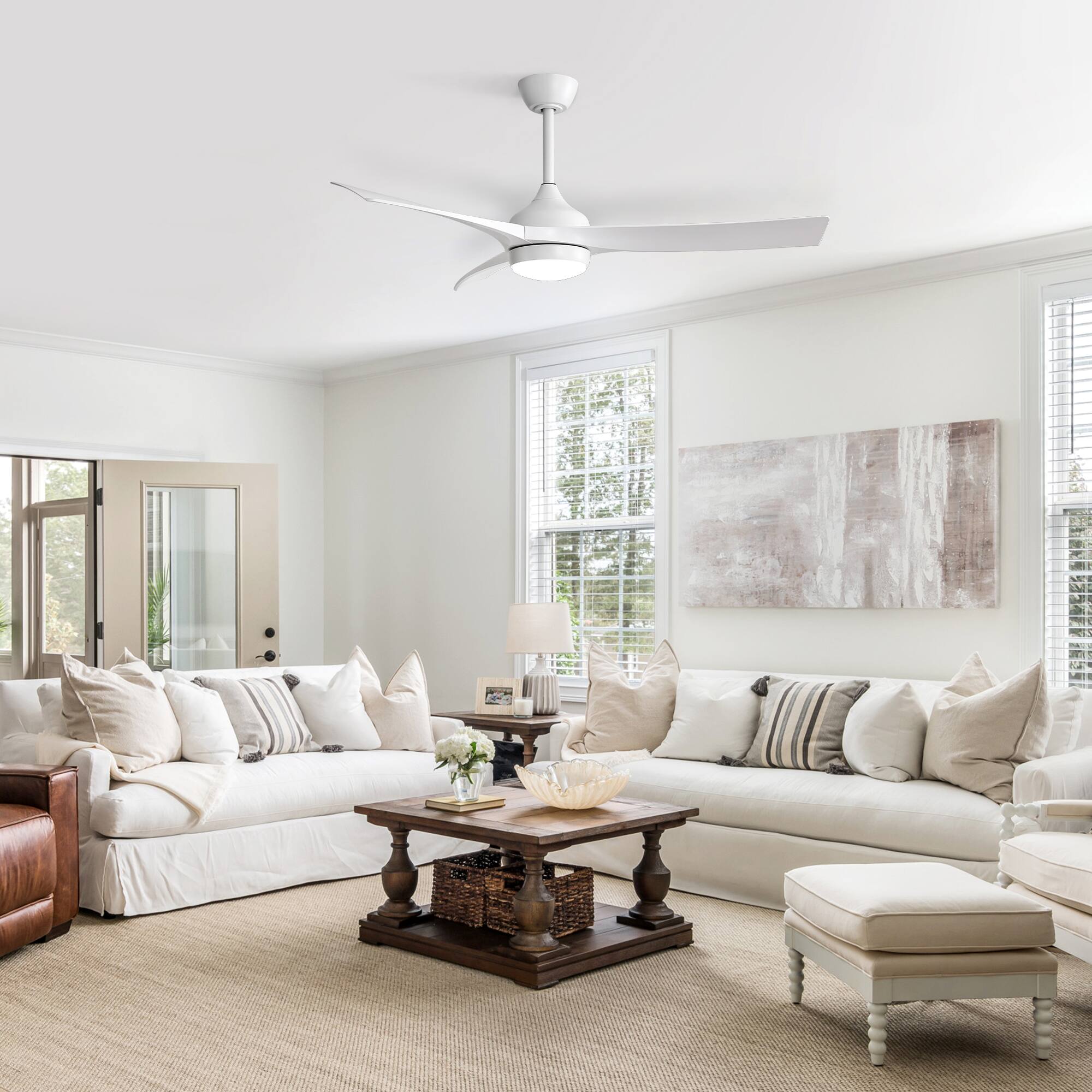 Left. GreenEver - 52-inch LED Ceiling Fan with 6-Speed Remote, 3-Color Dimming, Reversible DC Motor & All-Season Comfort - White.