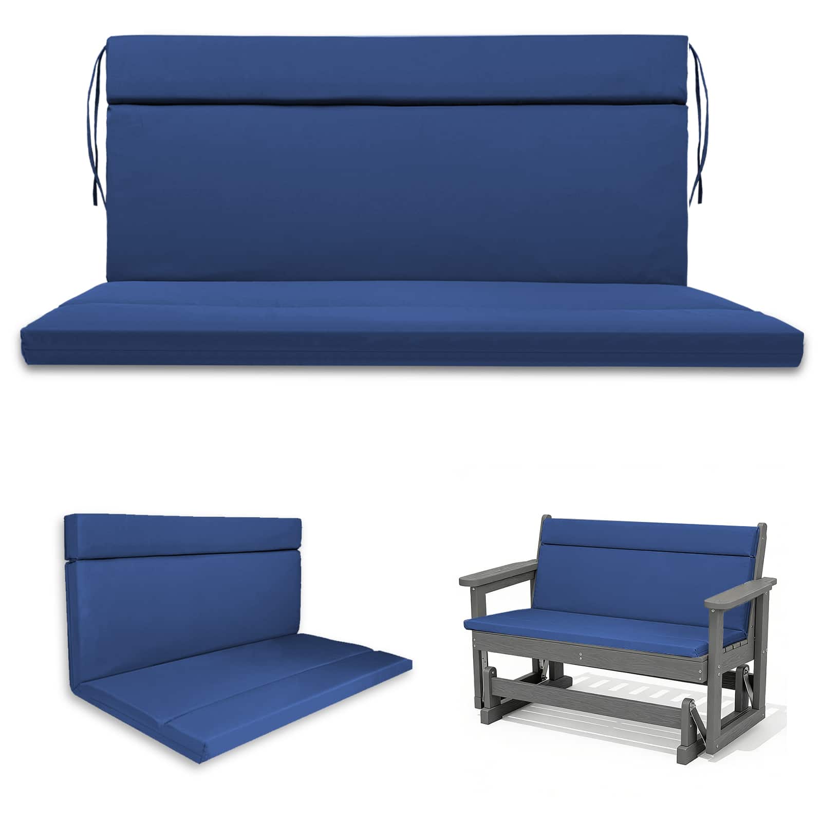 Chateau Abodes - Outdoor Loveseat Glider Cushion, 42” x 48” Waterproof Patio Seat Pad for Bench, Swing & Outdoor Furniture - Navy Blue